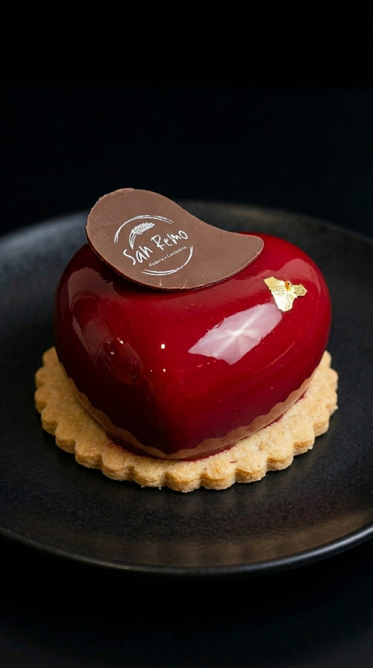 Doce espelhado coração da San Remo Padaria